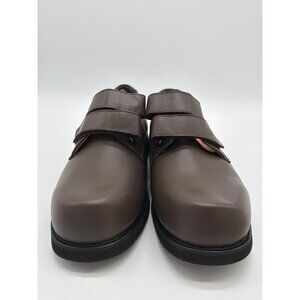 Mens Brown Leather Orthopedic Shoes Size 11.5 4E Wide Fit With Adjustable Velcro